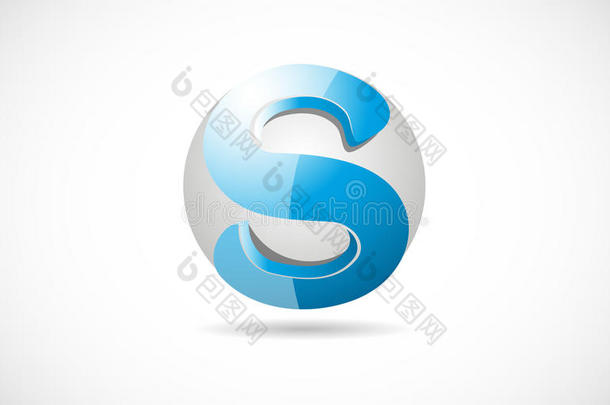 字母表字母S球三维蓝色标志图标设计