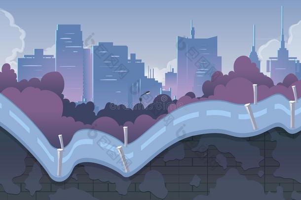 城市游戏背景与山脉和复古旧车，2d应用。 矢量插图为您的，项目。