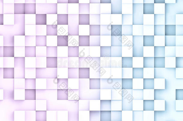 抽象立方体背景的三维插画。 玫瑰和蓝色方块抽象数据概念