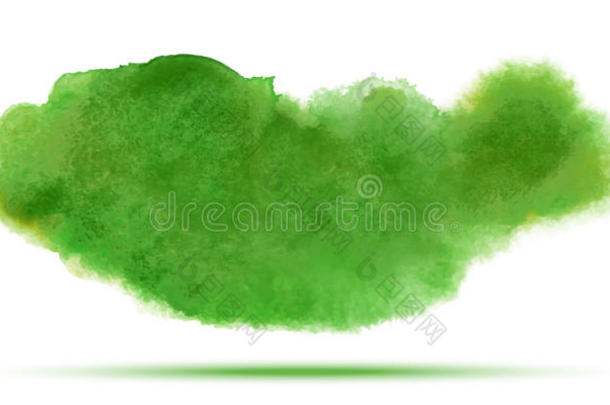 亮绿色春季水彩矢量涂抹污渍隔离在白色背景与现实的纸水彩质感。