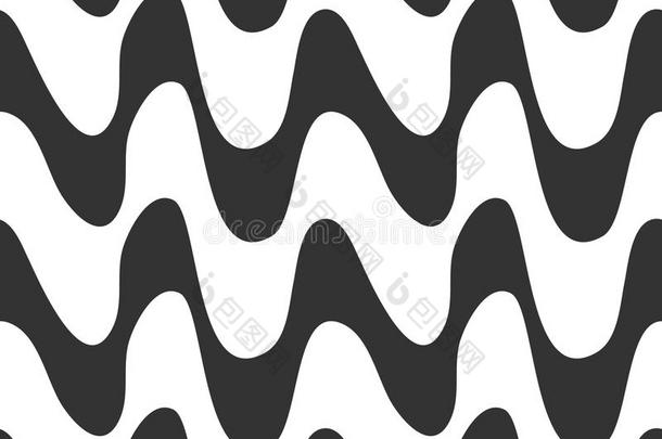 黑白无缝波浪图案的矢量插图。 不规则波的黑白图案