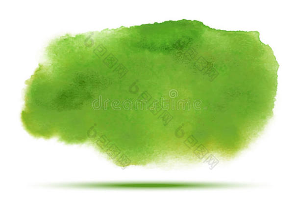 明亮的绿色春天水彩矢量涂抹污渍在<strong>白色</strong>背景与现实的纸水彩<strong>质感</strong>。