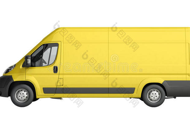 三维渲染黄色送货货车图标没有阴影