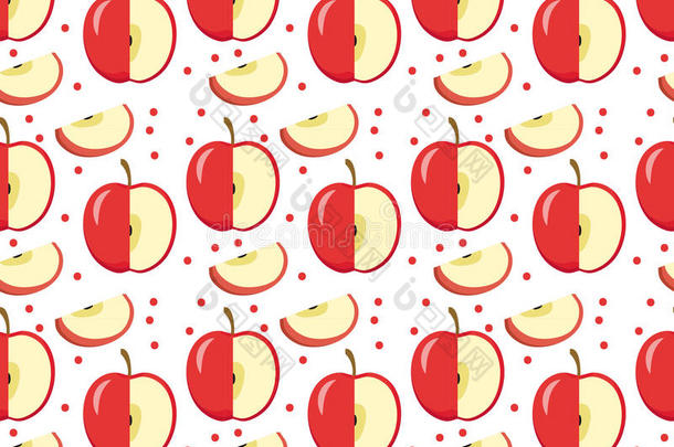 苹果无缝图案。 红苹果无尽的背景，纹理。 水果。