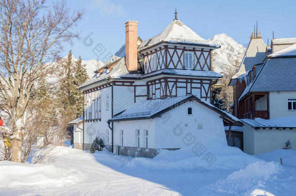 童话般的白雪覆盖的房子