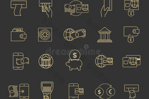业务预算银行行标志、财务图标和支付大纲符号
