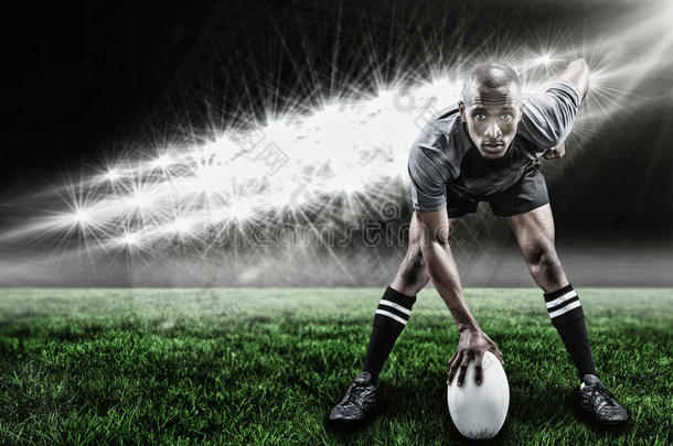 运动员打橄榄球和3D的复合图像