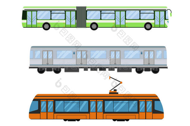 城市道路电车和无轨电车运输矢量图。