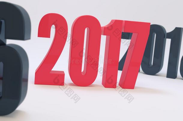 2016年和2018年模糊背景暗数字上的2017年红色数字