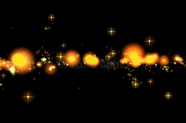 金色辉光闪闪的星星波克尾巴过渡闪耀爆炸效果在黑色背景上，节日快乐的新年