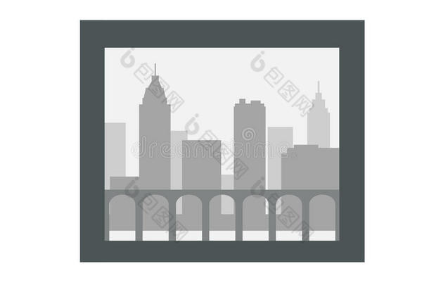 <strong>城市剪影</strong>在黑色框架隔离白色。