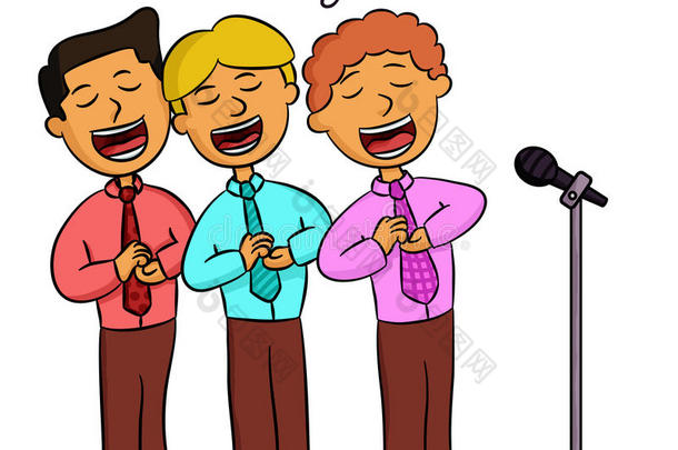 合唱男子唱歌的卡通插图