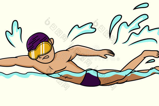 游泳者游泳的卡通插图