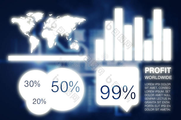 商业演示图形图像与图表和地图的复合图像