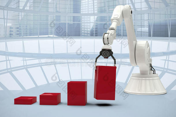 机器人将红色玩具块<strong>排列</strong>成条形ghaph3d的复合<strong>图</strong>像的复合<strong>图</strong>像