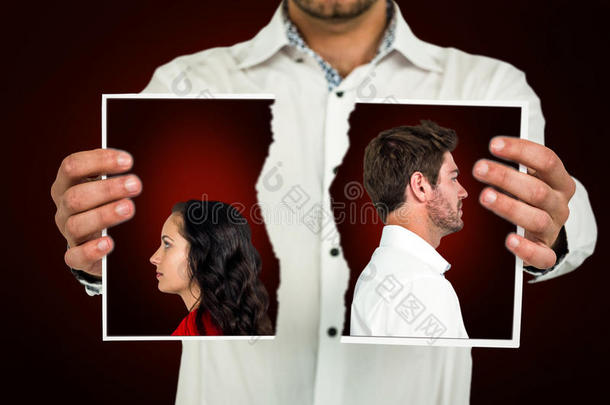 夫妻争吵后背靠背站立的复合图像