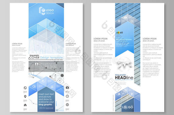 博客图形业务模板。 页面网站设计模板，矢量布局。 蓝色抽象信息图背景