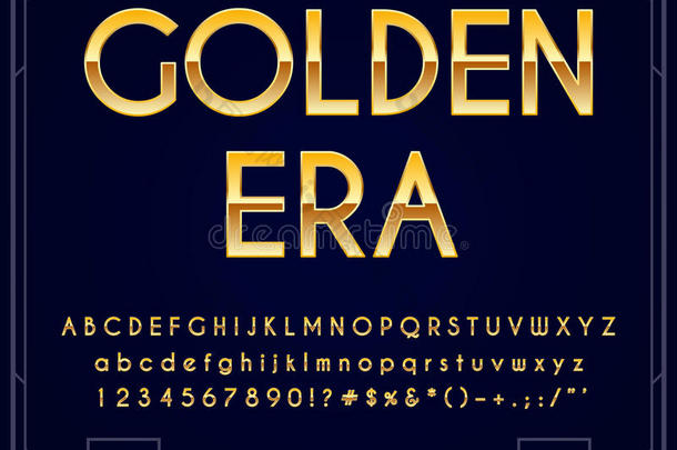 金色<strong>金属字</strong>体套装。 字母、数字和特殊字符