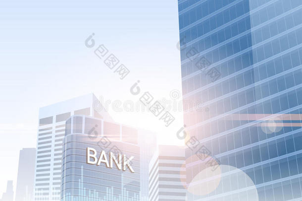 银行业务横幅金融储蓄银行大厦剪影城市背景