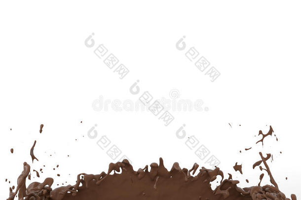 巧克力牛奶飞溅奶昔在白色背景3d插图