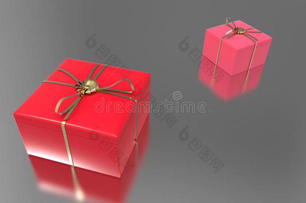 三维插图两个粉红色的红色礼物