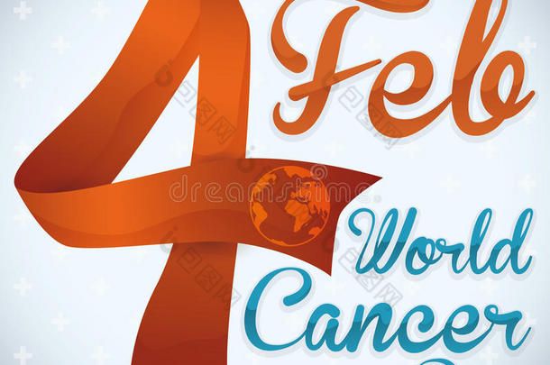 <strong>世界癌症日</strong>纪念设计与丝带，矢量插图