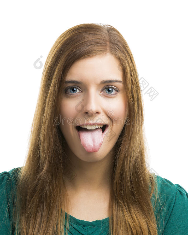 漂亮的商人女人伸出舌头图片-包图网企业站