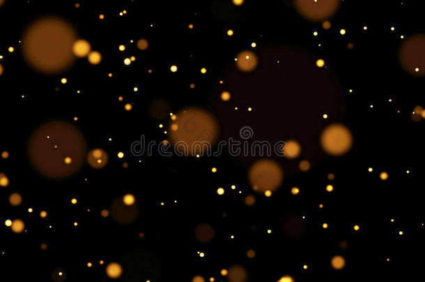 金色辉光颗粒Bokeh流动效果黑色背景，节日快乐新年
