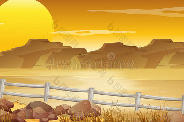 日落时沙漠的背景场景