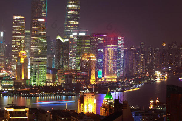 上海外滩夜景天际线航空摄影