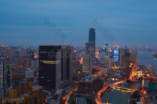 上海外滩夜景天际线航空摄影