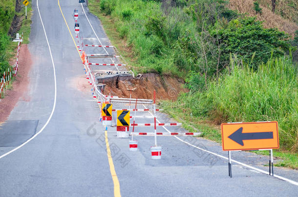 小心损坏的道路