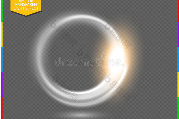 圆形透镜耀斑透明光效果。 抽象椭圆边框。 仅以附加格式透明