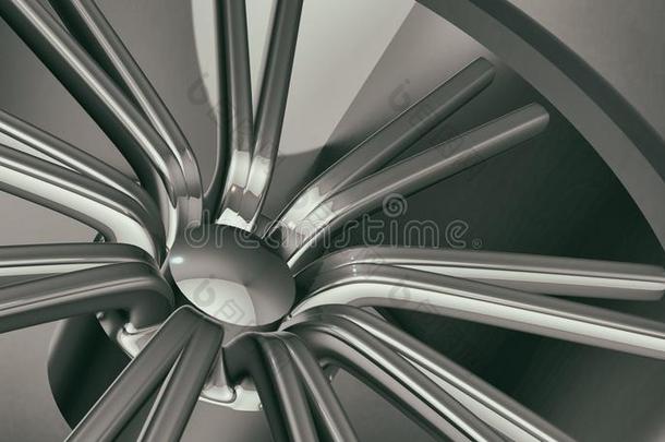 豪华轿车车轮的阴影和光圈上的铝。各种材质和背景，3d渲染