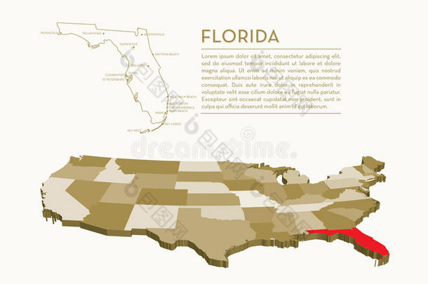 三维美国州地图-佛罗里达