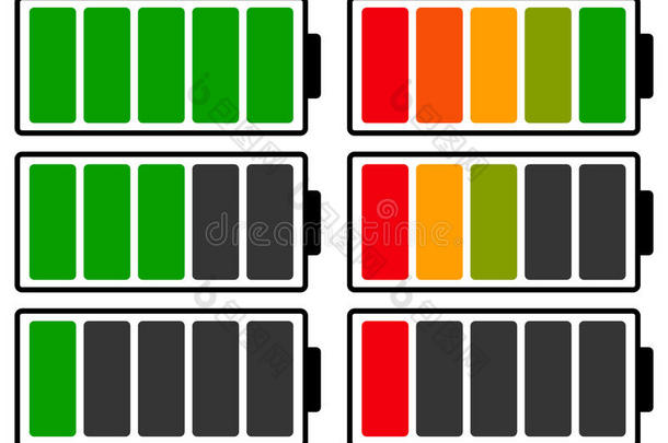 彩色编码电池电平指示器。 电池运行低/可充电电池