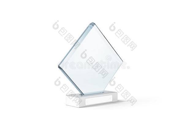 空白玻璃<strong>奖杯模型</strong>站在清晰的大理石底座上，