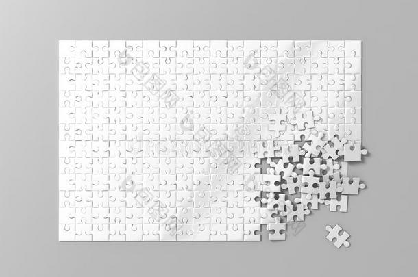 空白白色拼图游戏模型，连接在一起，3D渲染。