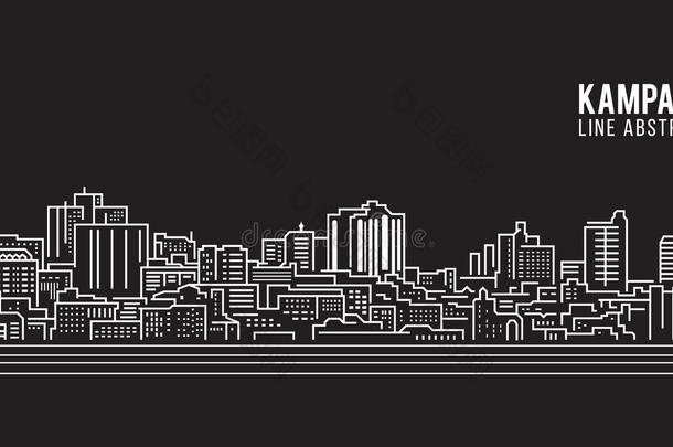 城市<strong>景观建筑</strong>线艺术矢量插图设计-坎帕拉城市