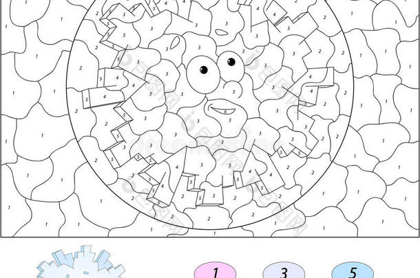 卡通雪花。 儿童按数字教育游戏的颜色