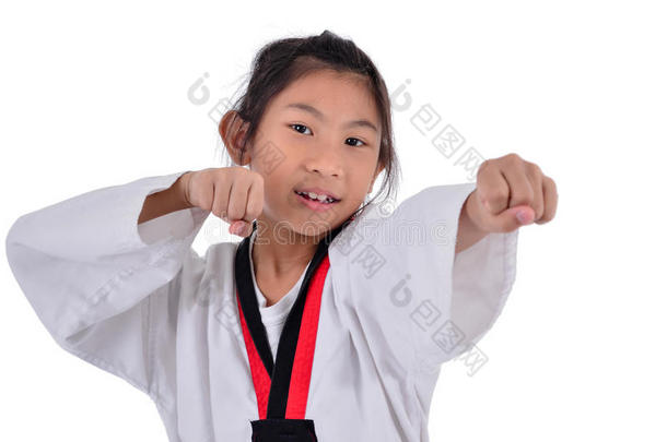 亚洲跆拳道女孩有背景。