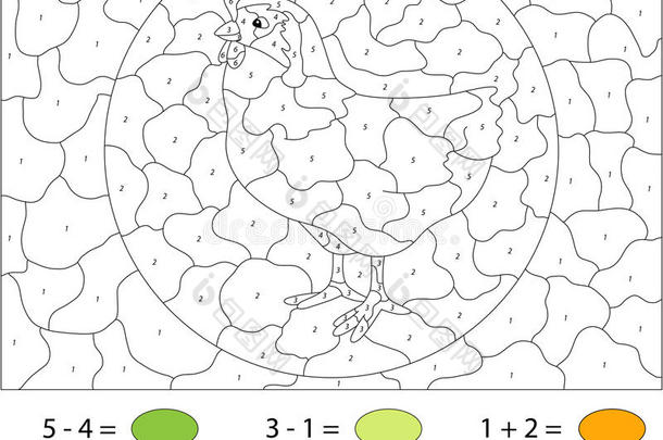 <strong>卡通</strong>母鸡。 儿童按数字教育游戏的颜色