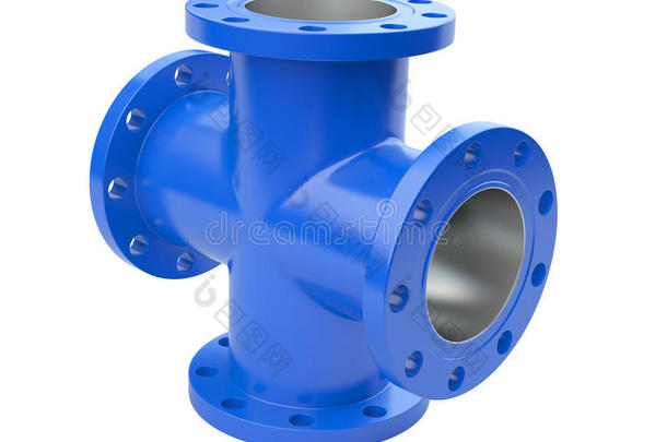 用于连接工业设备的蓝色法兰管。