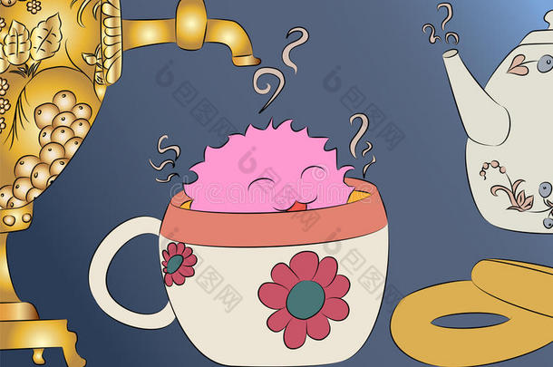 卡通怪物茶杯萨莫瓦尔茶壶