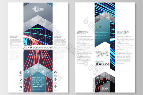 博客图形业务模板。 页面网站模板，易于编辑，平面布局。 抽象线条背景与颜色