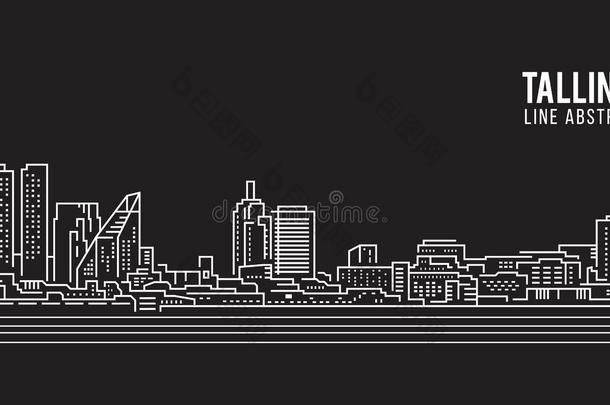 城市景观建筑线艺术矢量插图设计-塔林市