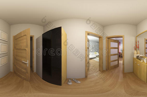 三维插图360度全景大厅室内设计