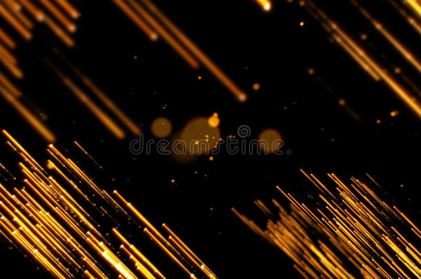 金色辉光闪闪的粒子波克线过渡闪耀效果在黑色背景，节日快乐的新年