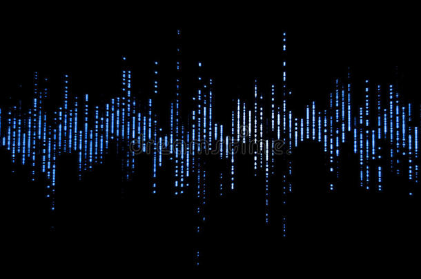 蓝色数字均衡器音频声波在黑色<strong>背景</strong>，立体声效果信号