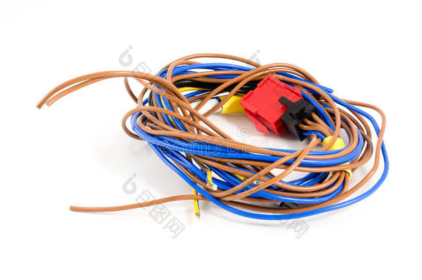 黑色块蓝色棕色的电缆